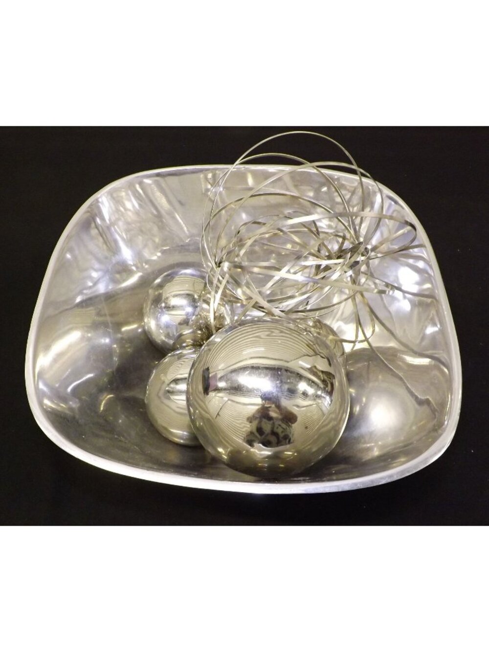 Silver Pewter Decorative Bowl W Metal Orbs Balls Wire Sphere Modern Industrial